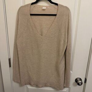 GAP V-Neck Knit Long Sleeve Sweater (Size: XL; Color: Oatmeal)